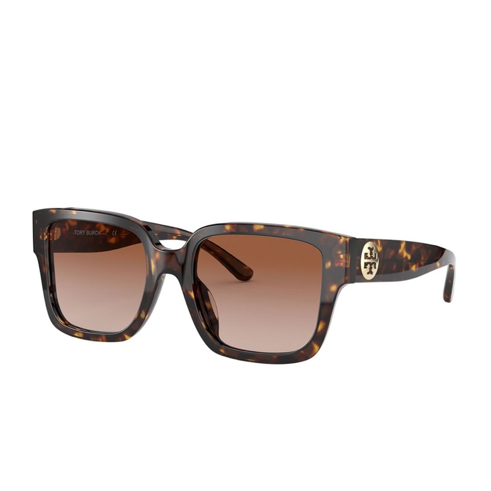 Tory Burch 53mm polarized gradient square sunglasses - Dark Tortoise Brown/Gold